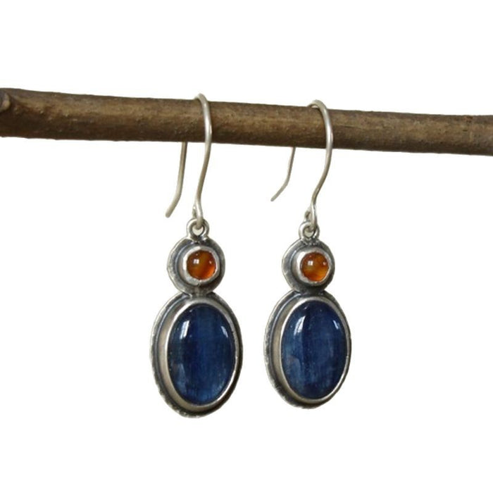 Wholesale Ethnic-Style Antique Silver Earrings with Gemstones and Diamonds