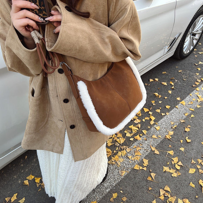 Wholesale Suede large capacity casual plush crossbody bag, high-end commuting shoulder bag