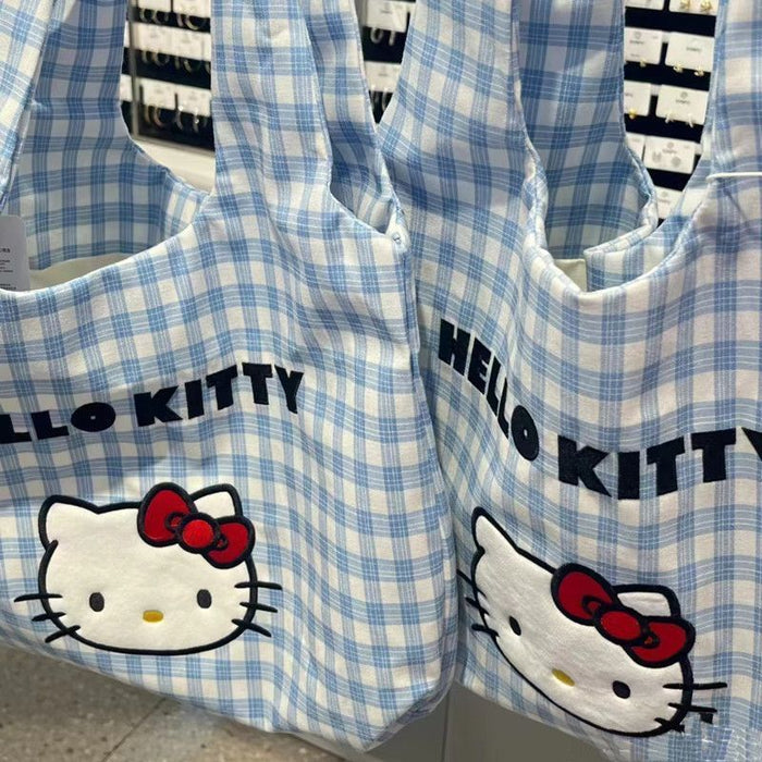 Wholesale Versatile cartoon shoulder bag, checkered casual canvas bag, wholesale for students