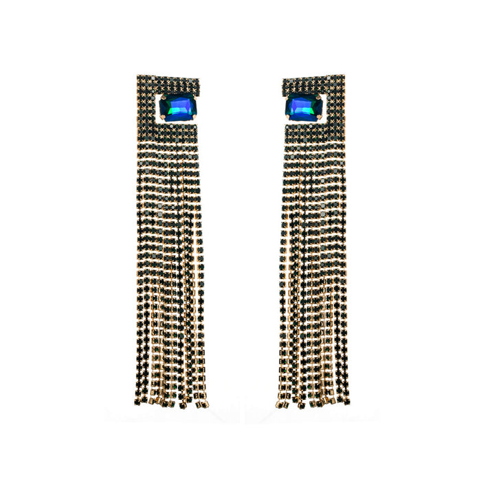 Wholesale earrings light luxury style super fairy colored diamond long claw chain rhinestone tassel earrings