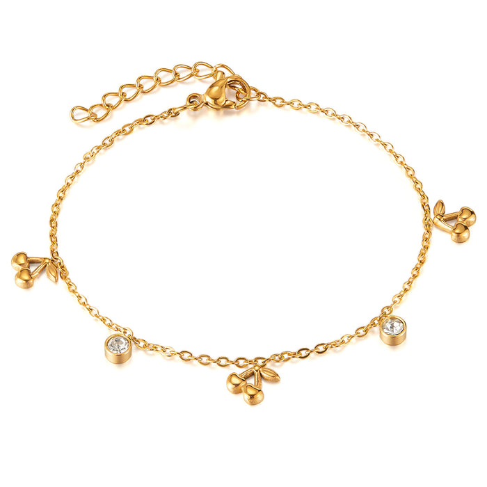 Wholesale All-match Design Sense Stainless Steel Cherry Bracelet Diamond-encrusted