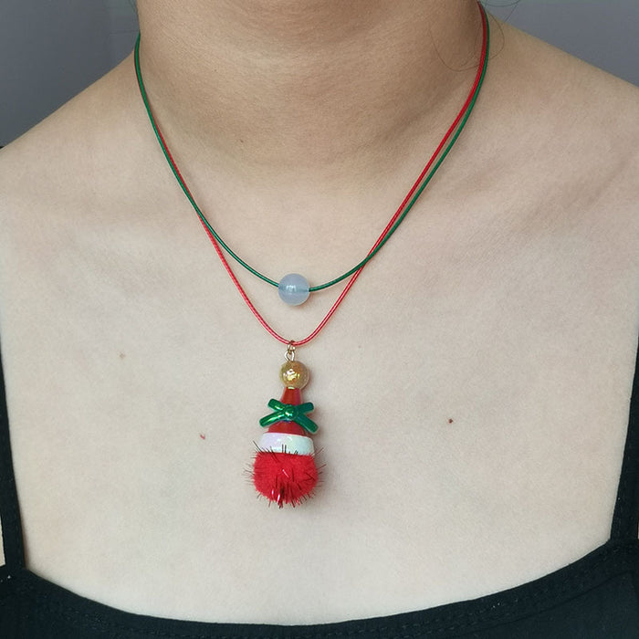Wholesale Christmas Double Necklace Luminous  Christmas Hat Snowflake Christmas Tree Necklace