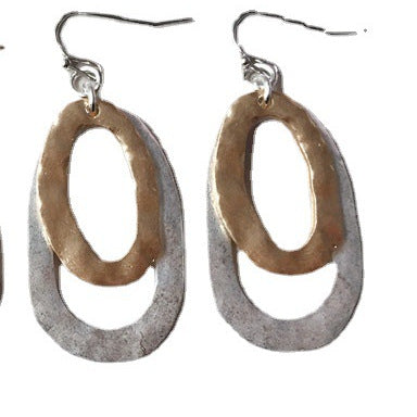 Wholesale Sand silver dual color electroplated irregular elliptical geometric earrings for women, earrings and pendants