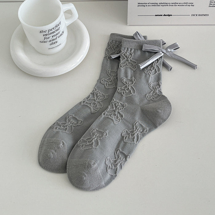 Wholesale Bow boneless socks, mid tube pile socks