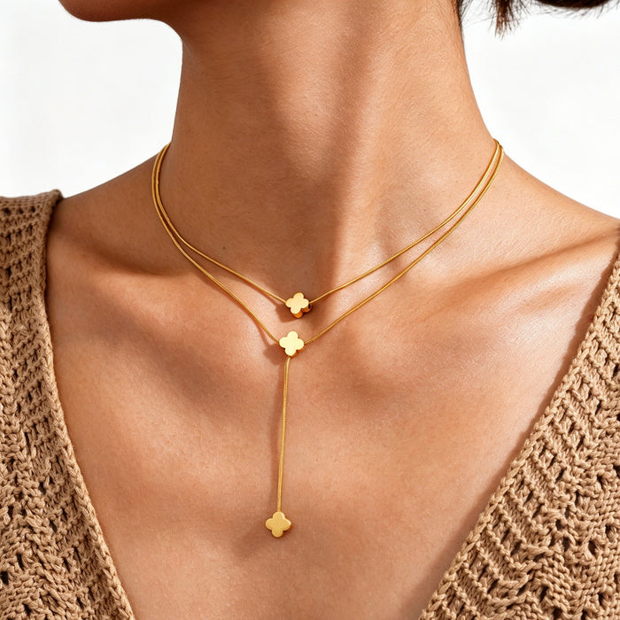 Wholesale 2pcs Luxury layered snake bone chain titanium steel necklace