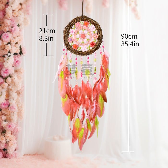 Wholesale Chic Handmade Vine Dreamcatcher Feather Wall Hanging Pink Garden Decor MOQ≥2