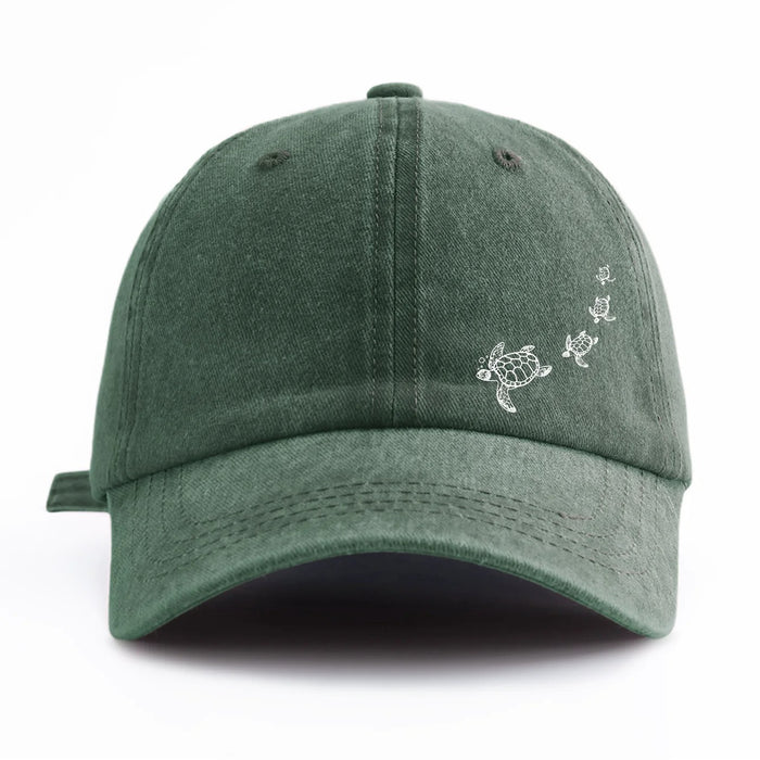 Wholesale Stylish Ocean Turtle Print Washed Distressed Baseball Cap Casual Peaked Cap Sun Protection Fashion Accessory Boutique Resale Gift