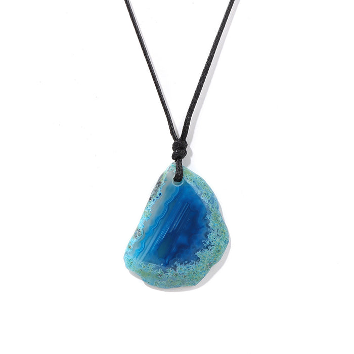 Wholesale Stone and agate slice necklace energy stone irregular pendant birthstone necklace