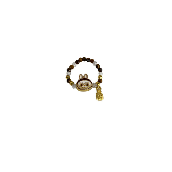 Wholesale Brown beaded ring retro niche tiger eye stone elastic rope ring cute unique ring