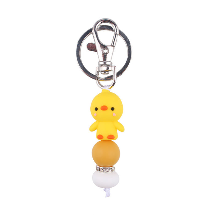 Wholesale Santa Cartoon Little Yellow Duck Silicone Beaded Keychain JDC-KC-GuangTian032