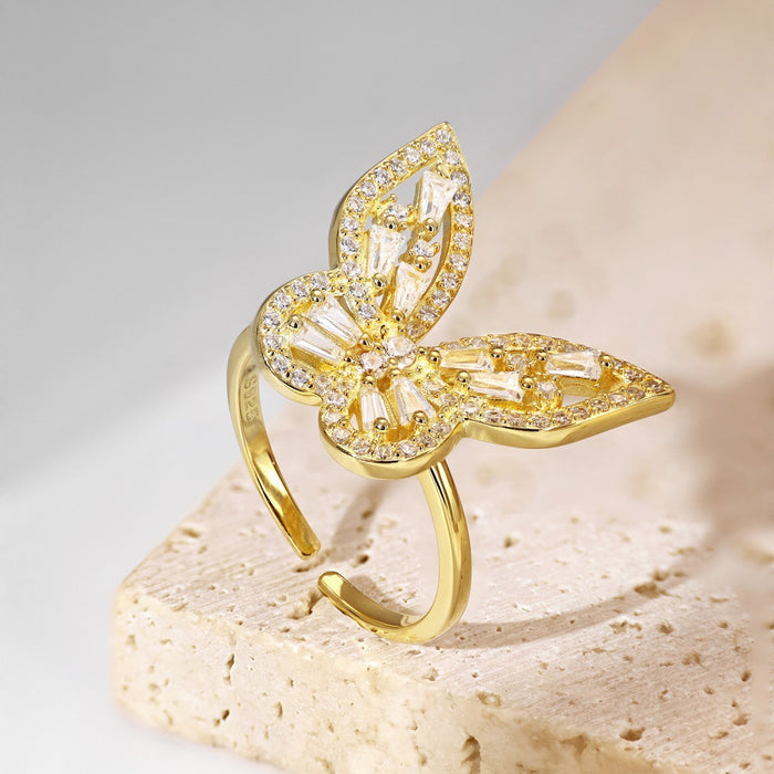 Wholesale Golden Butterfly Zircon Silver Ring JDC-RS-DiY005