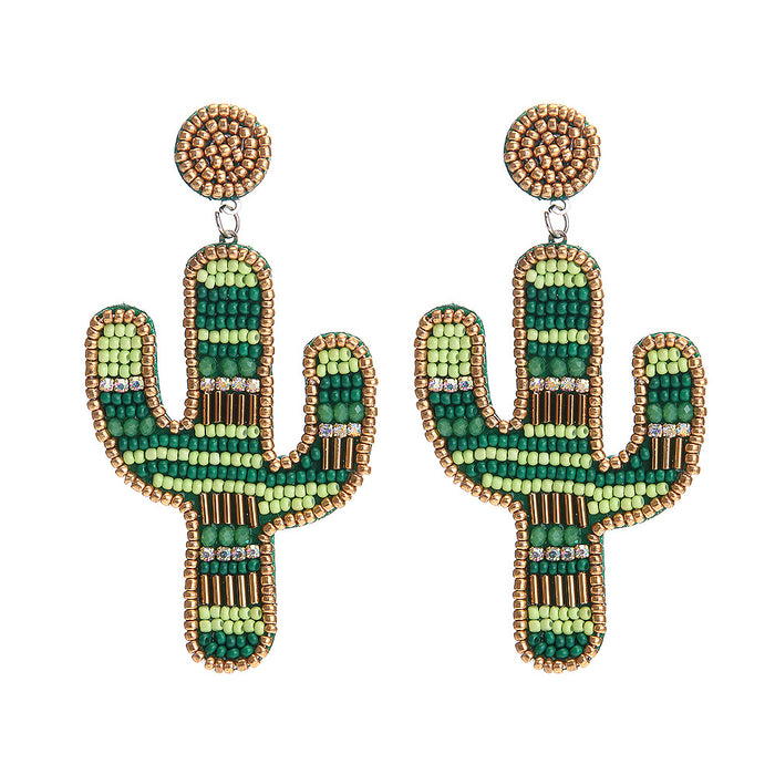 Wholesale Creative Retro Green Cactus Beaded Earrings