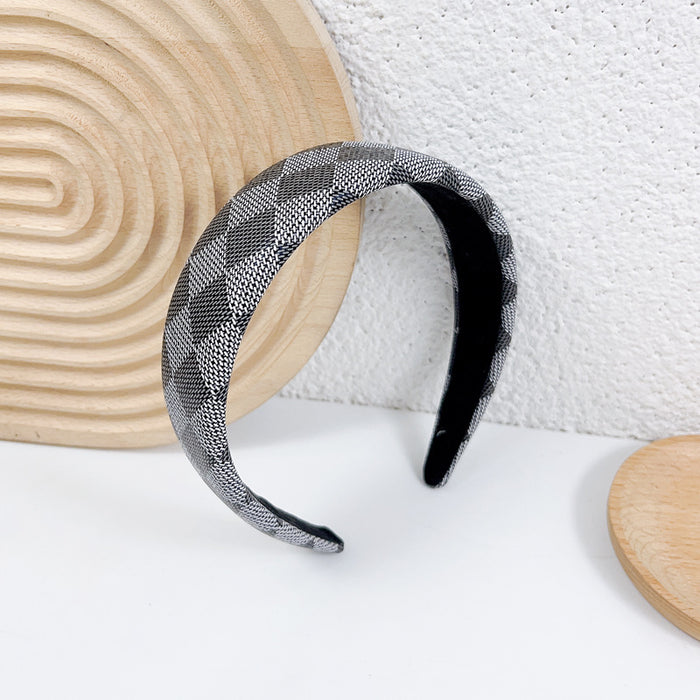 Wholesale Retro temperament headband leather color printed grid wide edge headband hair accessory simple face washing pressure hair accessory hair clip