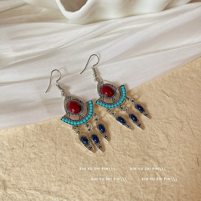 Wholesale Vintage beaded tassel earrings, niche, atmospheric, fashionable, exaggerated earrings, long earrings for women