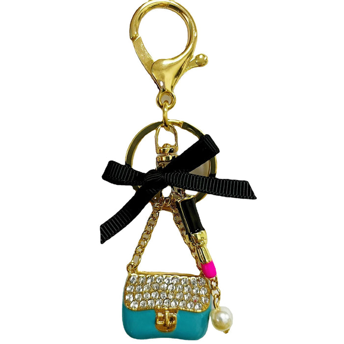 Wholesale Rhinestone Lipstick Bow Zinc Alloy Keychain JDC-KC-ZhanLun008