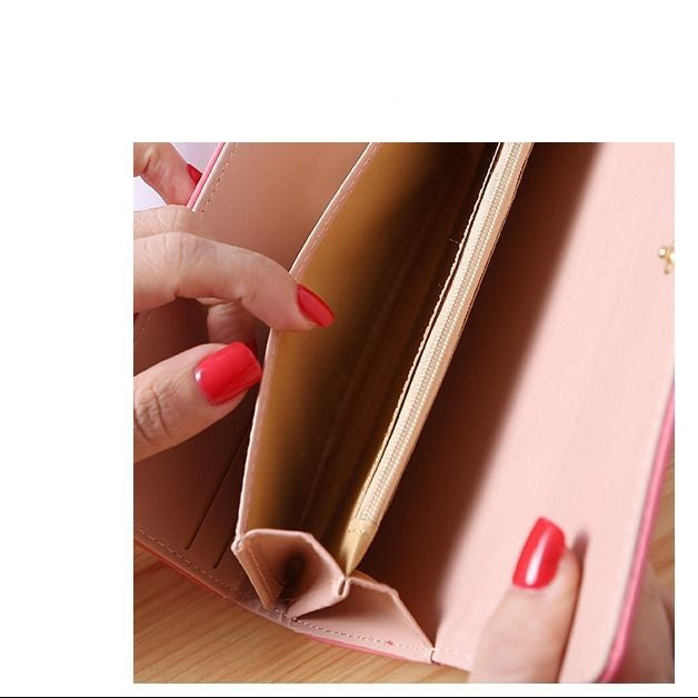 Wholesale Trendy PU Leather Large Capacity Women' s Wallet Clutch Solid Crown Pink Everyday Gift MOQ≥3