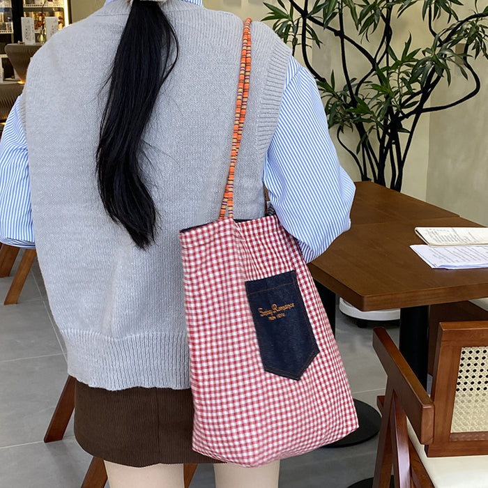 Wholesale Double sided denim shoulder bag, fashionable large capacity hand-held canvas bag, retro tote bag