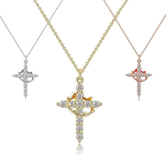 Wholesale Cross Crown Rotating Necklace Versatile Light Luxury High End Necklace Full Diamond Zircon Collar Chain