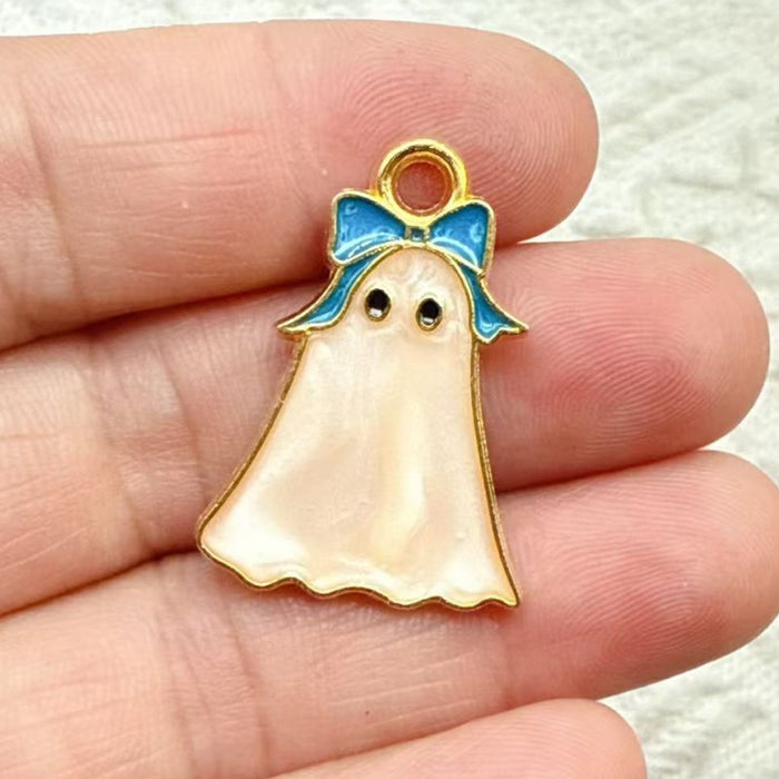 Wholesale 10pcs DIY Alloy Drip Oil  Bow Ghost Pendant Cute Quirky Necklace Earring Charm Accessory