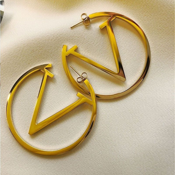 Wholesale V Letter Hollow Hoop Earrings Large Earrings