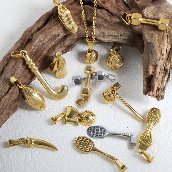 Wholesale Volleyball Baseball Skateboard Shoes Necklace Pendant Stainless Steel Gold Plated