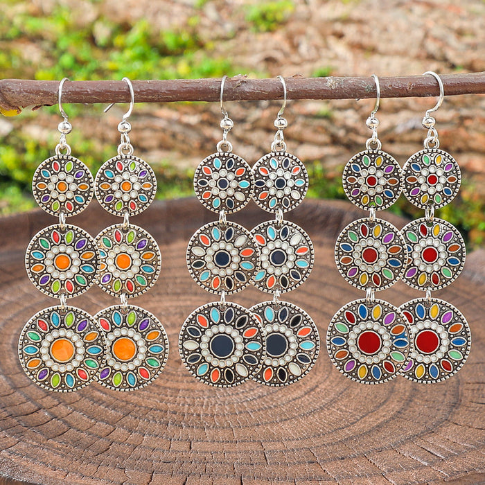 Wholesale Dripping Glaze Alloy Earrings Retro Ethnic Style Geometric Design MOQ≥2