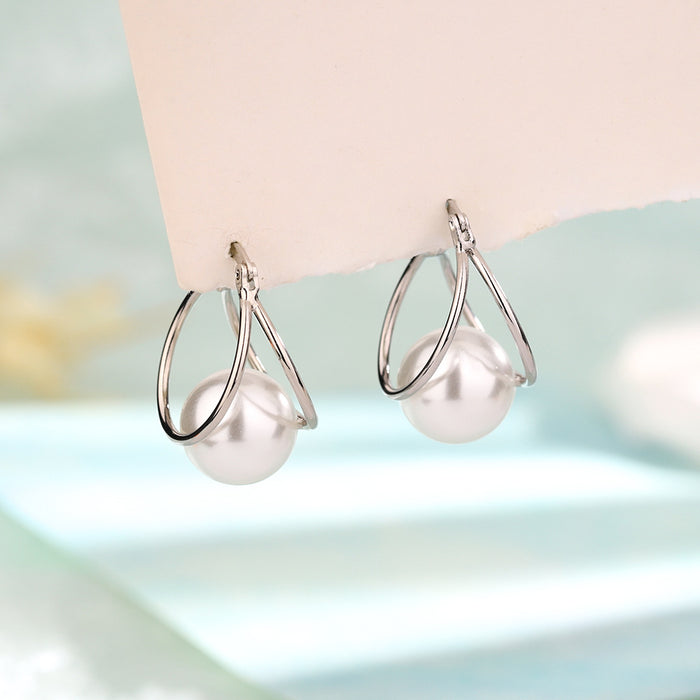 Wholesale Double layer pearl earrings with retro and simple commuting design, double circle pearl earrings