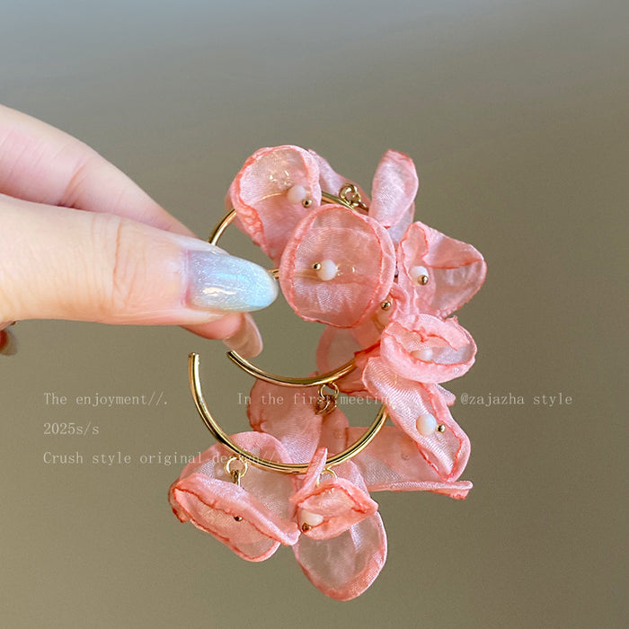 Wholesale Exaggerated earrings, floral earrings, long petal earrings, elegant floral earrings