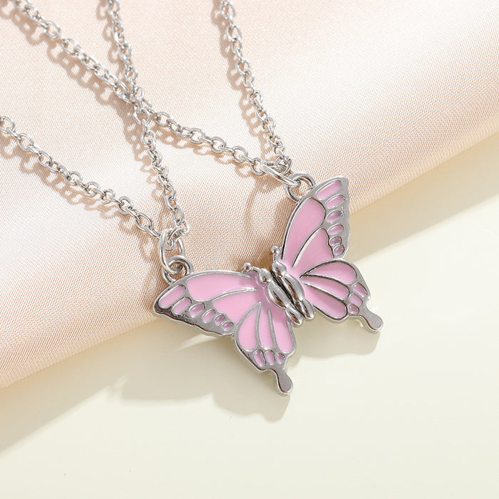 Wholesale best friend colorful butterfly matching best friend friendship magnetic necklace autumn and winter New sweater chain