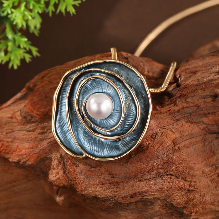 Wholesale Enamel Pearl Inlaid Rose Pendant,  High-End Versatile Rose Necklace