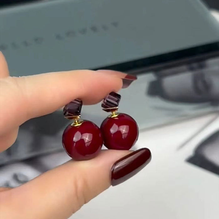 Wholesale 925 Silver Pin Earrings red Ball  Earrings Fashion Joker Two Diamond Earrings