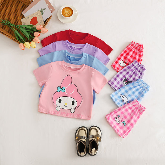 Wholesale Cartoon Cute T-shirt Plaid Shorts Children's Suit JDC-CTS-XiaoHZ004