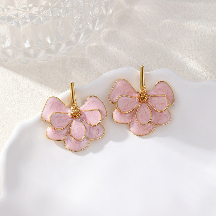 Wholesale Artistic retro glazed flower earrings with gentle and exquisite atmosphere, earrings with studs and earrings