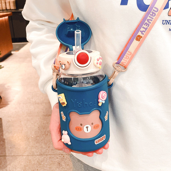 Wholesale Cute Bear Straw Cup Large-Capacity Plastic Cup