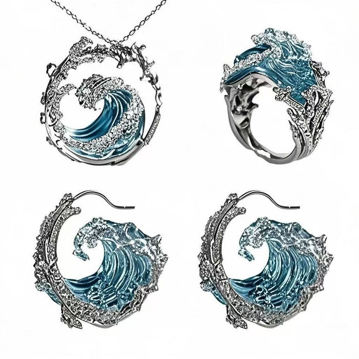 Wholesale Wave Necklace Set long necklace Ring Earrings