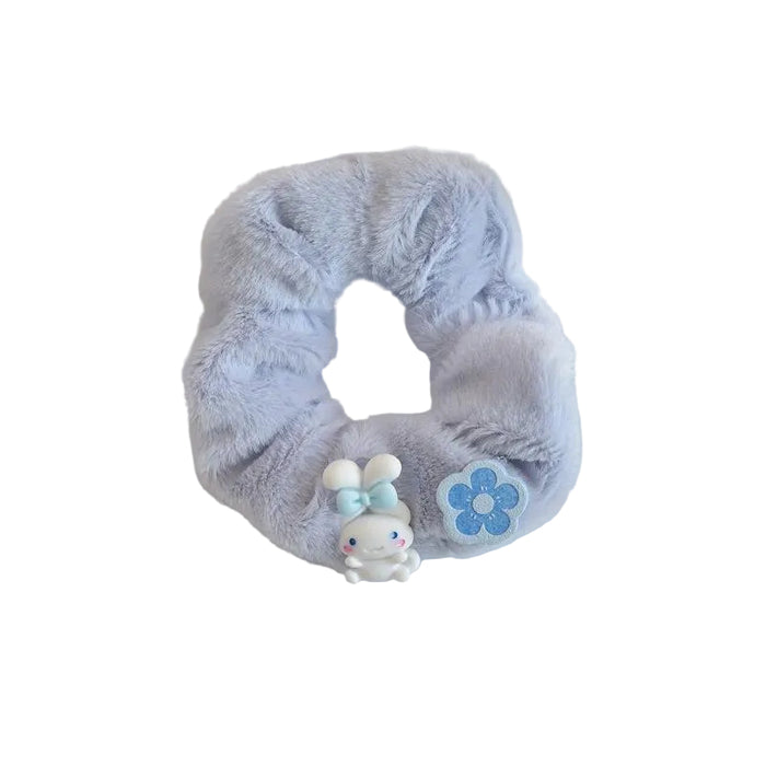 Wholesale Cute blue and white soft and cuddly plush hair scrunchies