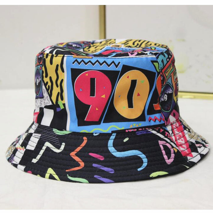 Wholesale geometric graffiti retro fisherman hat printed double-sided all-match basin hat outdoor sun hat