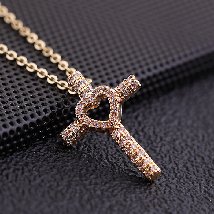 Wholesale Copper Inlaid Zircon Cross Pendant Necklace JDC-NE-ShangY035