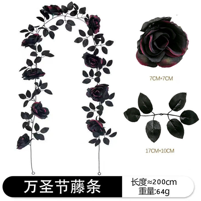 Wholesale  Decor Artificial Pumpkin Vine With Black Roses And Maple Leaves Chic Fabric Garland For Party Outdoor Resale