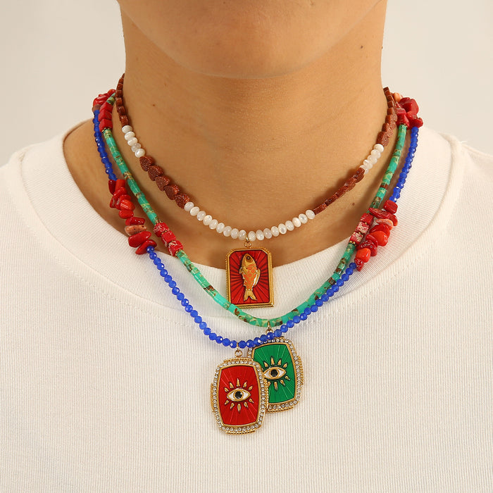 Wholesale New Fashionable Natural Stone Devil's Eye Necklace Handmade Crushed Stone Bead Necklace Wholesale