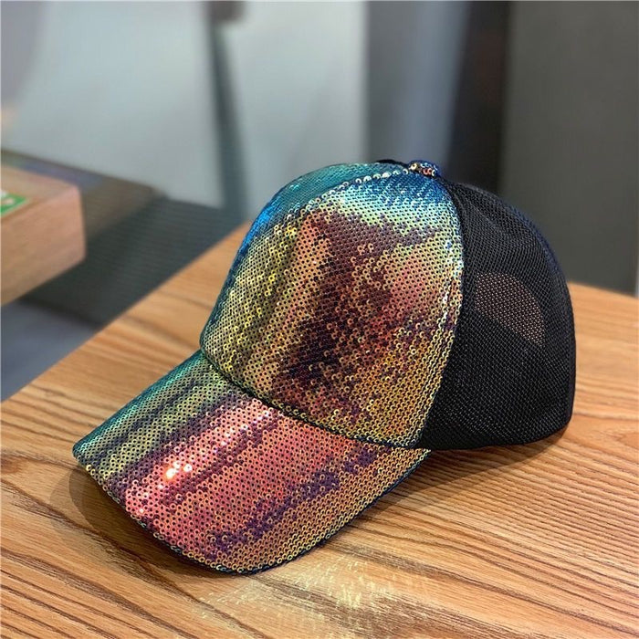 Wholesale Hat Colorful Sequined Large Brim Mesh Hat Street Baseball Cap Mesh Breathable Sun Hat
