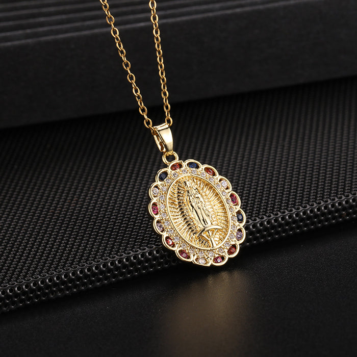 Wholesale Copper Micro-Inlaid Colored Zircon Pendant Necklace JDC-NE-ShangY033