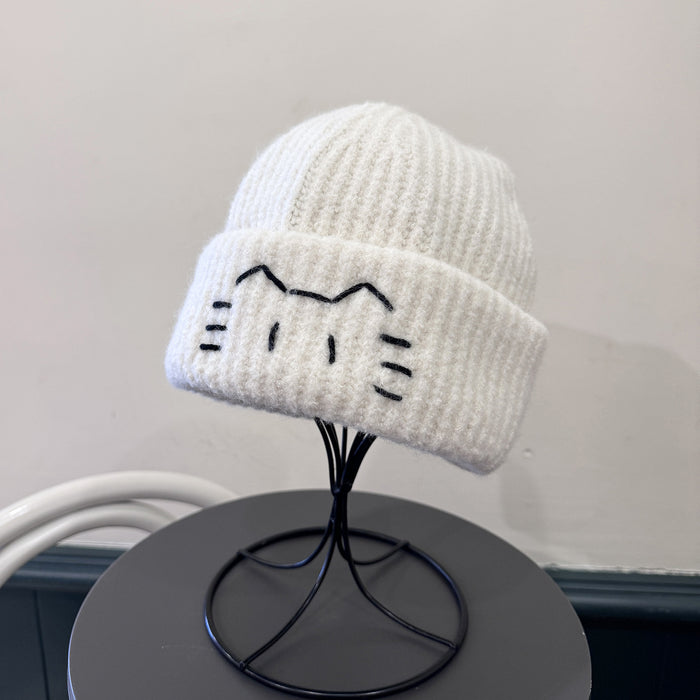 Wholesale Cute kitten embroidered knitted hat
