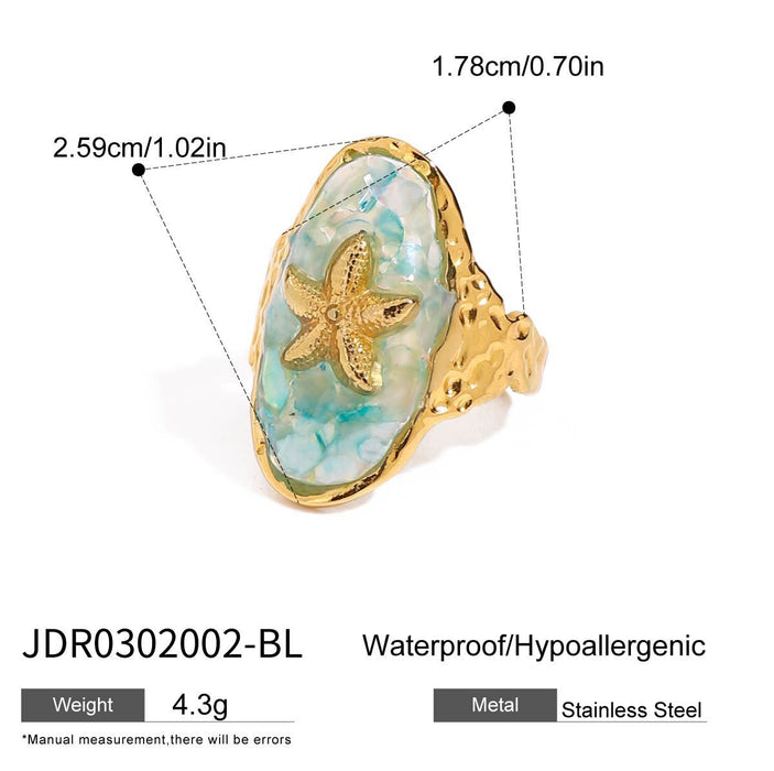 Wholesale Stainless Steel Blue Oil Drip Broken Shell Starfish Ring