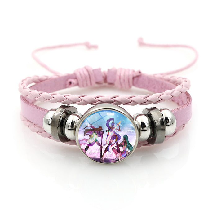 Wholesale Kpop Leather bracelet unisex pink multi-layer braided beaded hand jewelry anime surrounding