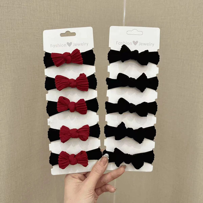 Wholesale New Year Red Bow Hair Cord Ponytail Seamless Thick High Elastic Hair Ring for Girls