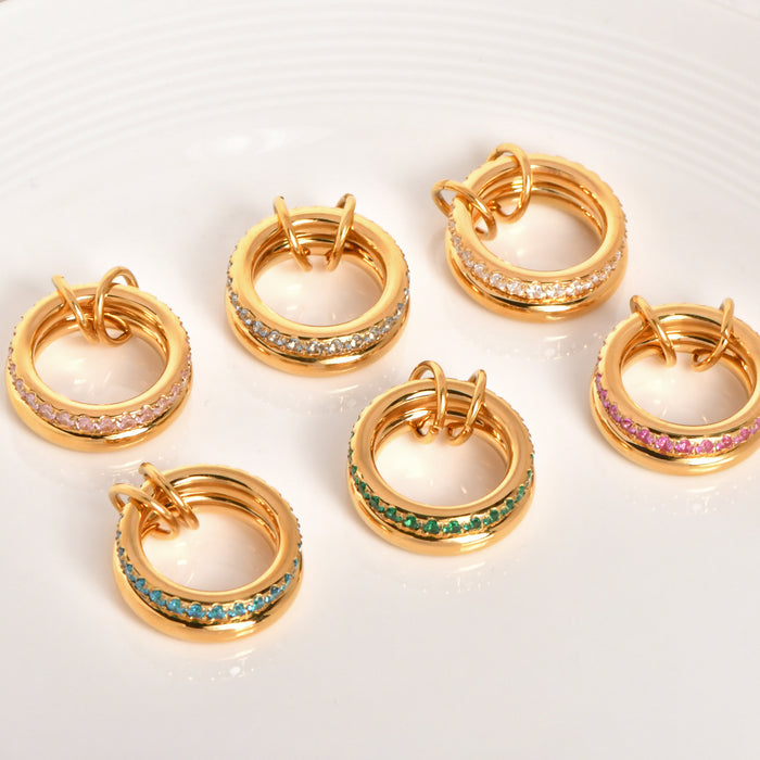 Wholesale Double-layer stainless steel gold-plated diamond zircon ring with elegant niche design