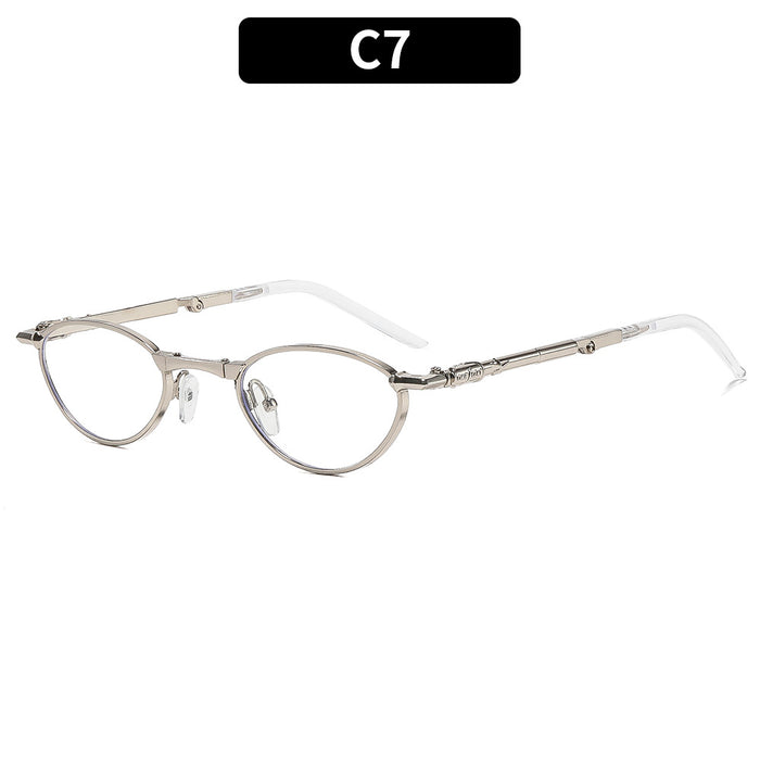 Wholesale Foldable Metal Oval Sunglasses with Rhinestones UV400 Gold Frame Gray Lens for Resale
