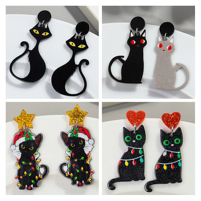 Wholesale Christmas changeable cat earrings acrylic holiday cute Christmas bell black cat earrings