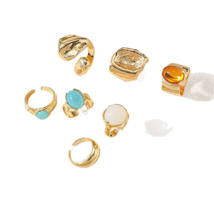 Wholesale Zinc Alloy Geometric Open Design 7 Ring Set Women' s Jewelry Accessory MOQ≥2